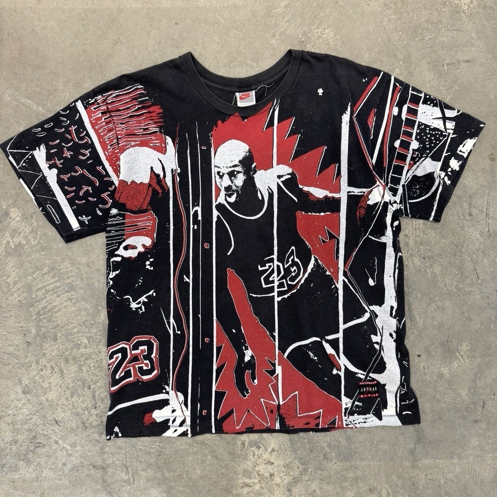 Vintage 90's Nike Michael Jordan AOP Art Black Tee Shirt - L/XL